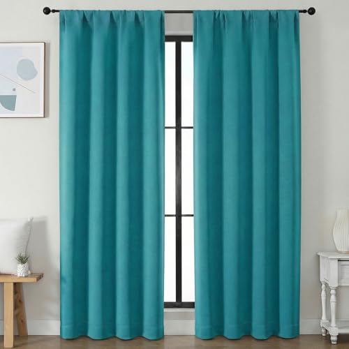 Image of Simplebrand Ava Teal Blackout Curtains for Bedroom 84 Inch Length 2 Panels Set, Solid Thermal Insulated Privacy Nursery Window Treatment Curtains Blackout Drapes, W40 x L84 Inch, Teal