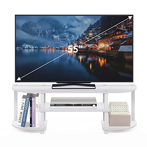Image of Furinno Turn-S-Tube Wide TV Entertainment Center, White | Toolless Entertainment Center with Open Storage Shelves, Media Console Table with Soundbar Shelf for Living Room, Bedroom