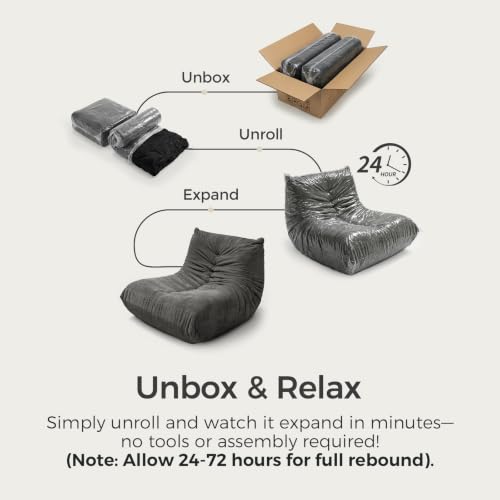 Image of Sytopia Premium Chenille Bean Bag Chair for Adults, Oversized 40D Memory Foam Floor Sofa, Giant Deep Seat Gaming Reading Nook, No Assembly Required, Black Onyx