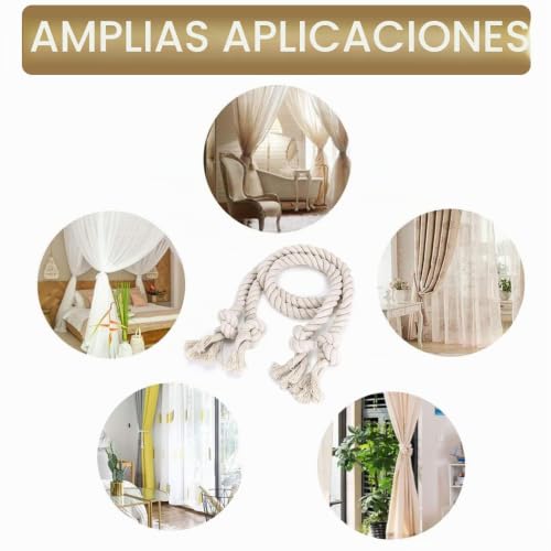 Miniatura 4 de 4 Piezas Abrazaderas Cortinas, Tiebacks De Cortina Trenzados A Mano, 100 Cm Retención De Cuerda De Cortina Cortinas Decoración De Sala De Estar Para Dormitorio Salón Y Oficina Beige