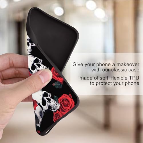 Mxfdegf Case for Nokia C100,for Nokia C100 Phone Case,Slim Anti-Scratch Shockproof Durable Black Silicone Protective Cover Case for Nokia C100 N152DL,Skull/Red Roses Flowers