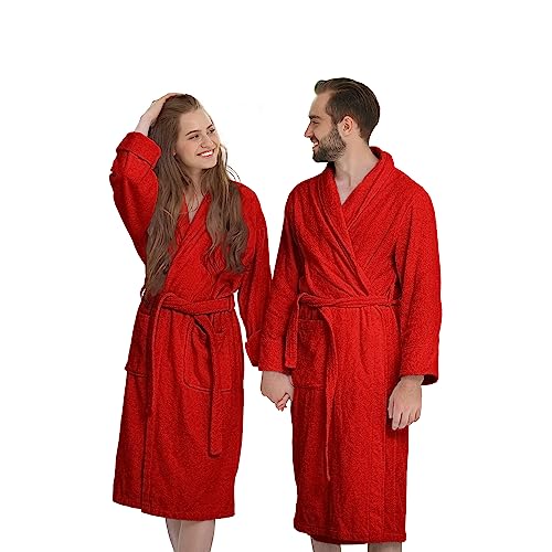Banzaii Albornoz Para Hombre y Mujer 100% Algodón con Capucha – Bata de Baño Unisex XL Rojo