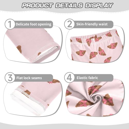 Croissants and Pink Bows Pattern Girls Leggings,Workout Leggings for Girls Toddler Athletic Leggings Size for 3-10T3