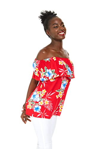 Image of Matchable Family Hawaiian Luau Men Women Girl Boy Clothes in Hibiscus Red
