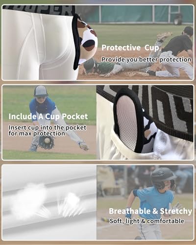 Youper Youth Boys Compression Sliding Shorts with Soft Protective Cup for Baseball Football Hockey (2-Pack)3