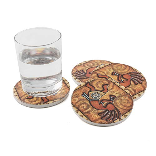 Thirstystone Stoneware Coasters, Non-Slip Cork Backing, Drink Absorbent & Protects Table, Home Accessories, Kokopelli (Set Of 4), Yellow #TOP5