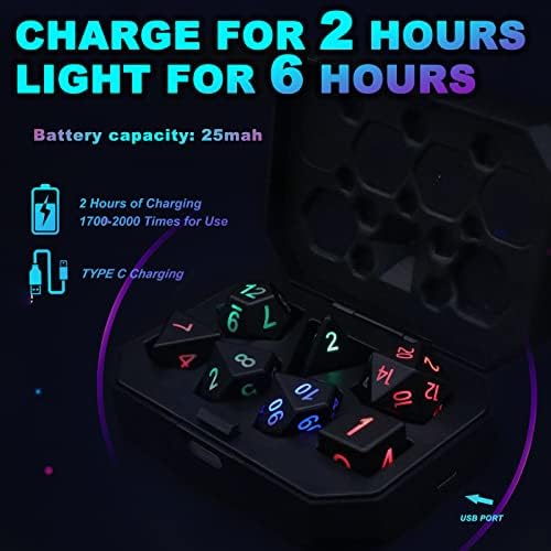 DND Dice Set Rechargeable with Charging Box, ZHOORQI 7 PCS LED Electronic Dice, Dungeons and Dragons Dice Polyhedral Dice Sets for Tabletop Games D&D Dice MTG Pathfinder Role Playing Game(LED Dice)