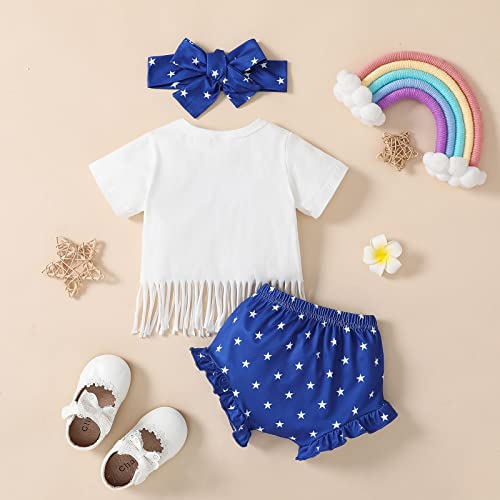 Camiseta infantil de manga curta para meninas, Dia da Independência, 4 de julho, estampa de borlas (