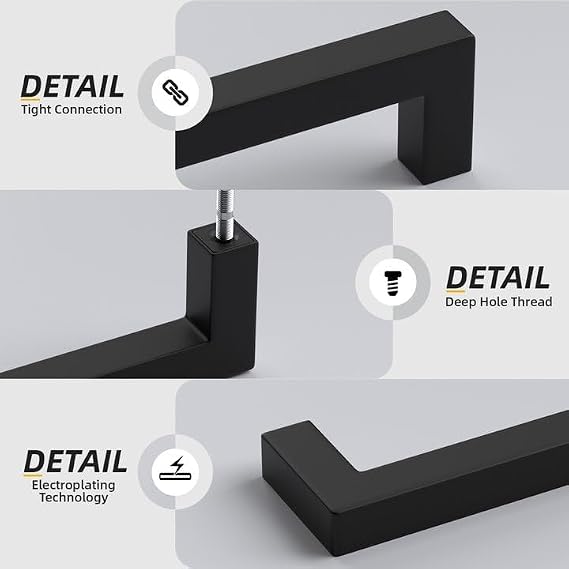 Goldenwarm LSJ12BK Furniture Square Stainless-Steel Handle for Kitchen Cabinet Drawers Black