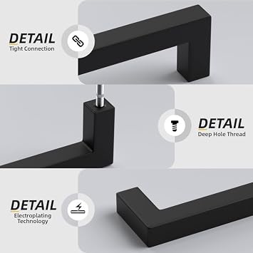 Goldenwarm LSJ12BK Furniture Square Stainless-Steel Handle for Kitchen Cabinet Drawers Black
