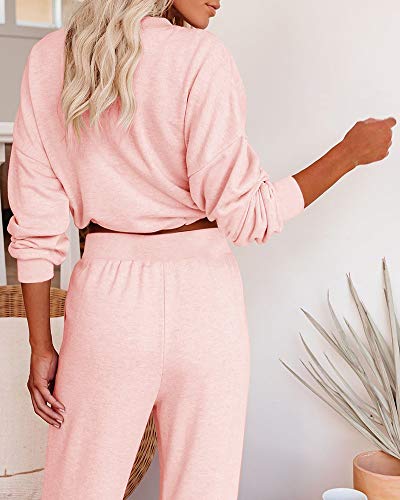 Eurivicy Women's 2 Piece Outfits Long Sleeve Drawstring Crop Top And High Waist Pocketed Joggers Casual Sweatsuits Set #TOP3