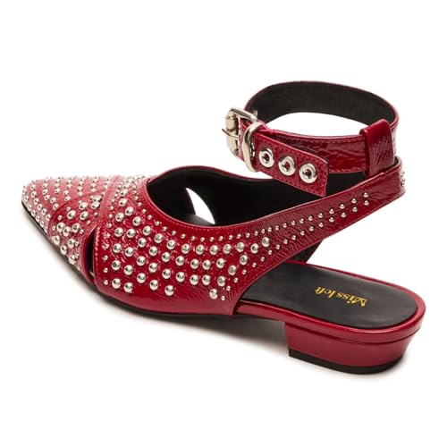 miss left Women Chic Studded Rivets Pointy Toe Pumps Adjustable Buckle Ankle Strap Fashion Party Club Sandals Size 4-16 US3