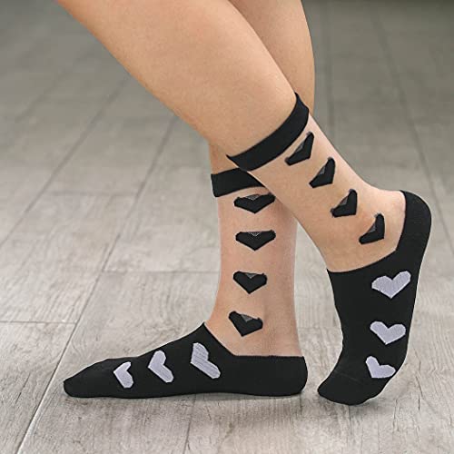 Image of Formery 3 Pairs Transparent Lace Mesh Socks Cute Ultrathin Sheer Ankle Socks Crystal Glass See Through Short Silk Stockings for Women and Girls