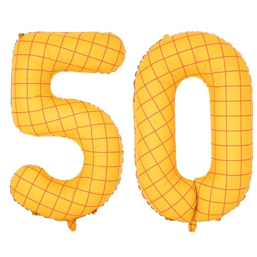 Image of 40 inch Large Number Balloon 50 Toy Inspired Story Yellow Birthday Balloon | Western Rodeo Party Supplies Boy Girl Story Anniversary Kids Birthday Party Cowboy Farm Themed Baby Welcome Decorations