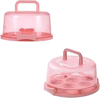 Inkoby Caja de Transporte para Tartas con Tapa y Asa Caja para Tartas Contenedor para Cupcakes con Asa Contenedor para Transporte de Tartas Color Rosa