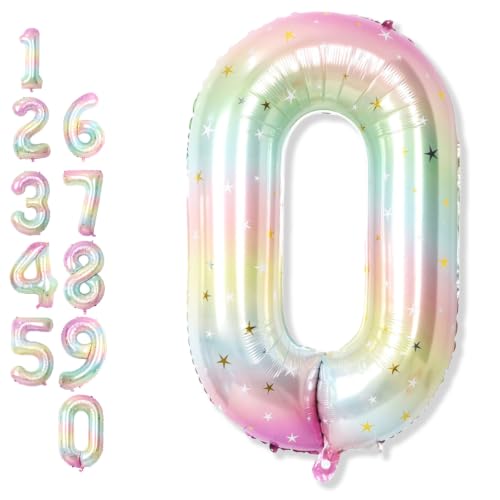 40 Inch Rainbow Number Balloon, Large Stars Gradient Multi Color Foil Balloons, XXl Colorful Stars Balloon Number for Girls Birthday Party Decorations Women Anniversary Baby Shower Decor Supplies