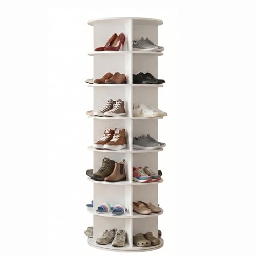 Image of SANON 7 Tier Rotating Shoe Rack 360°, Revolving Shoe Storage Rack Spinning Shoe Display Lazy Susan Vertical Handbag Rotate Shoes Organisation Round Carousel, White