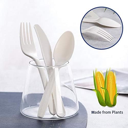 Miniatura 3 de Juego de cubiertos compostables desechables, cubiertos biodegradables ecológicos, 150 piezas (50 tenedores, 50 cucharas, 50 cuchillos), hechos de