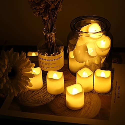 Teynewer LED Tea Light Candles, 12 Pack Realistic Battery Operated Flameless Candles, Electric Fake Candle in Warm White for Wedding, Birthday, Festivals, Halloween, Home, Party, Decoration