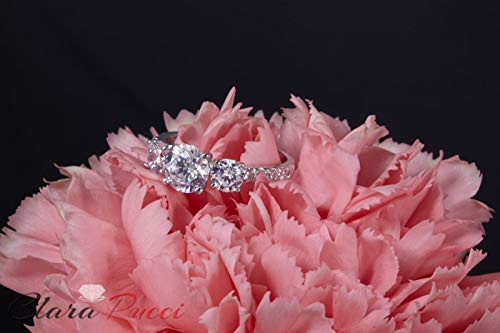 Clara Pucci 2.2Ct Round Cut Pave Three Stone Accent Promise Bridal Engagement Wedding Anniversary Band Ring 14K White Gold, 8 #TOP4