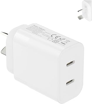 Australia/New Zealand/Argentina/Fiji Fast Charger Dual USB Type C AU Adapter Plug Type I Wall Block for Apple iPhone 17 16 15 14 13 12 Pro Max Samsung Google Pixel PD PPS 20W/20W Travel Essentials