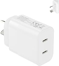 Australia/New Zealand/Argentina/Fiji Fast Charger Dual USB Type C AU Adapter Plug Type I Wall Block for Apple iPhone 17 16 15 14 13 12 Pro Max Samsung Google Pixel PD PPS 20W/20W Travel Essentials