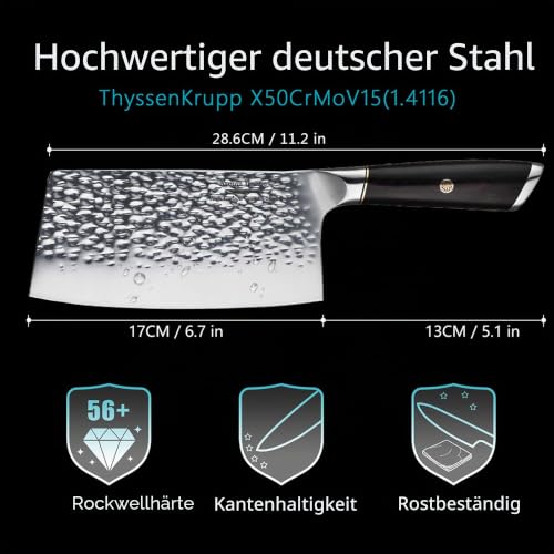 Foto von Aroma House Hackmesser Küchenmesser 7 Zoll Messer,Damast,Chinesisches Kochmesser,Damastmesser Hochgekohlter Edelstahl Hackbeil Messer mit Scharfe Klinge und Pakkawood Griff für Küche & Restaurant
