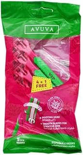 شفرات حلاقة للنساء تستخدم لمرة واحدة - ماكينة حلاقة للاستخدام مرة واحدة بشريط جل الصبار مع رأس محوري وشفرات ناعمة للبشرة الحساسة - عبوة قيمة 4+1 مجانًا (5 شفرات)