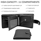 LUFFLOK Black Leather Wallet, Card Wallet for Men and Women, Soft Multifunctional 2 Banknote Compartments with Buckle, Card Slots, ID Window and Coin Pocket (Black) - Image 4