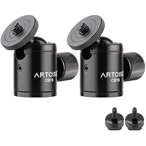 Mini Ball Head ARTCISE CB19 CNC Tripod Ball Head with Removable 1/4 Hot Shoe Adapter, 360 Rotating Panoramic Ball Camera Mount for Smart Phone/DLSR Camera/Flash Light, Max Load 6.61lb/3kg (Pack of 2) Cover