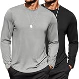 COOFANDY Mens Long Sleeve T Shirts 2 Pack Curved Hem Muscle Tees Cotton Crew Neck Basic Tops Fitness Drop Cut Hipster Shirt 2024 Winter Fashion Casual Shirt