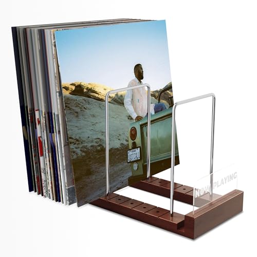 Oudbo Molartte Now Playing Vinyl Record Stand, 50 LPs Vinyl Record Storage, Solid Wood Vinyl Record Holder with Non-Slip & Anti-Scratch Pads, Albums Storage Organizer Rack for Vinyl Record Display -  OM-CPSNJ-BR
