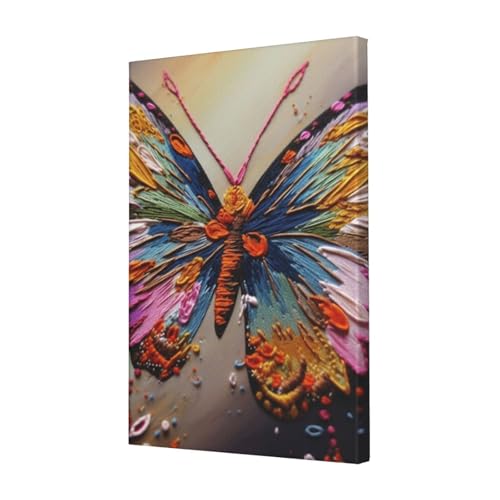Toile papillon brodée cadre bois 40x61cm decoration moderne salon