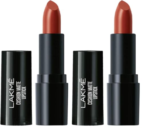 Image of Lakme Forever Matte Lipstick, Waterproof, Non Drying, Creamy Matte Bullet Lipstick Made With French Rose Oil Extracts, Red Ruby, 4.5g (Pack of 2)