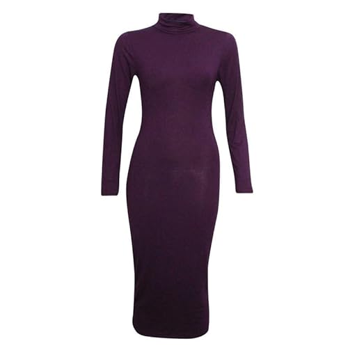 P&R DANCEWEAR LTD Women’s Long Sleeve Turtle Neck Midi Maxi Bodycon Dress (Purple, S-M)