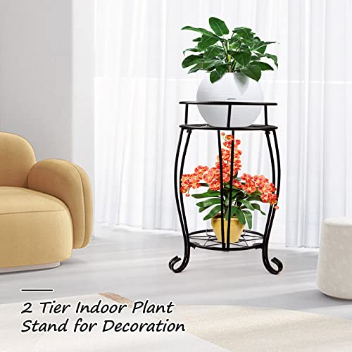 Gukjob Plant Stand Indoor Outdoor, 2 Tier 19Inch Tall Metal Plant Stand Rack, Multiple Iron Flower Pot Stand Holder Potted Plant Shelf For Patio Garden Room Balcony Corner Kitchen (Black, 19") #TOP1