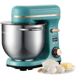 Neretva Tilt Head Stand Mixer, 6.34 Quarts, 400W 6-Speed Electric Kitchen Mixer with Stainless Steel Bowl and LED Display for Daily Use with Egg Whisk, Dough Hook, Flat Beater(Green)