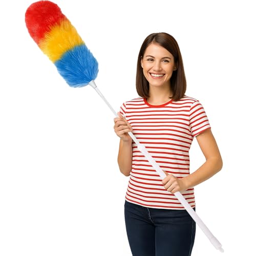 ANGIX Feather Duster with Telescopic Handle 120cm Extendable Microfibre Electrostatic Duster Cleaning Products for High Ceiling Fans, Cobwebs, Hard-to-Reach Areas, Home & Office Use (Multicolor)