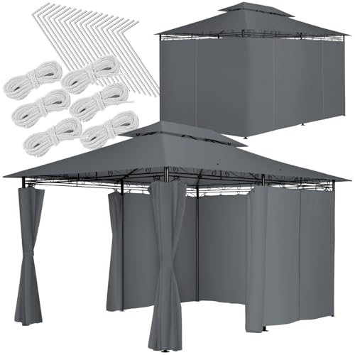 tectake® Tonnelle de Jardin 4x3m en Acier époxy Tente de réception, Imperméable, Protection UVP 50+, Rideaux de tonnelle Inclus, Montage Facile, Tonnelle...