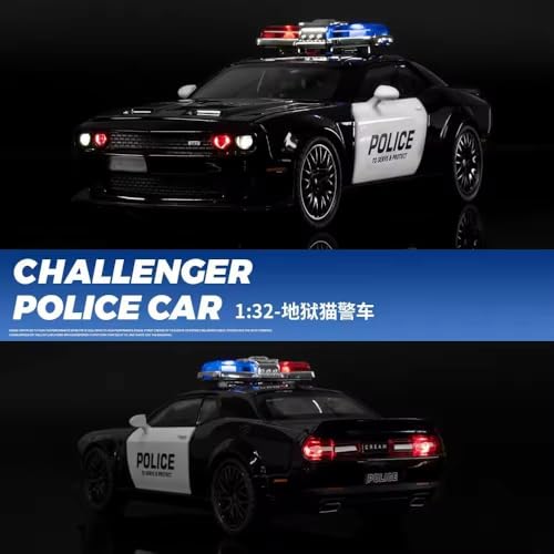 Image of Exclusive Alloy Metal Pull Back Die-Cast Car Diecast Metal Pullback Toy Car with Openable 6 Doors,Light Music Boys Gifts Toys (F & F 7 Dodge Challenger Police - Black)