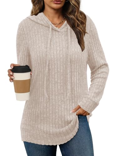 Lylinan Womens Soft Ribbed Knit Hoodie Sweaters Long Sleeve Pullover Shirts Lightweight Cozy Fall Tops