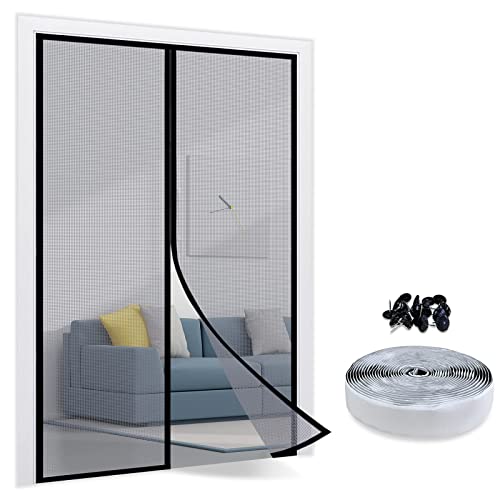Thefitlife Fiberglass Magnetic Screen Door - Heavy Duty Mesh Curtain With Full Frame Hook And Loop Powerful Magnets That Snap Shut Automatically (35"X83" - Fits Doors Size Up To 33"X82" Max) #TOP13