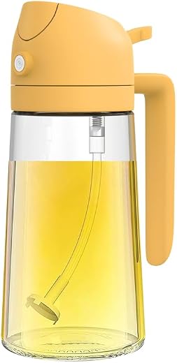 PRIME PICK 2 in 1 Olive Oil Dispenser Bottle Glass Oil Sprayer Wide Mouth Reusable Multipurpose Adjustable Nozzle Leak Pro...