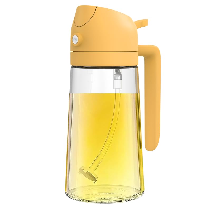 PRIME PICK 2 in 1 Olive Oil Dispenser Bottle Glass Oil Sprayer Wide Mouth Reusable Multipurpose Adjustable Nozzle Leak Pro...