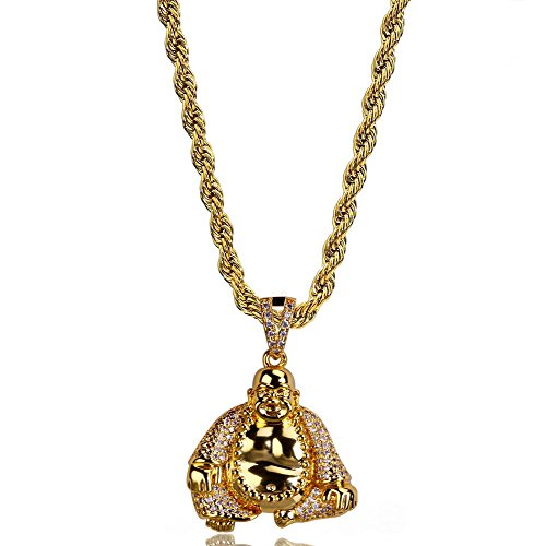 Moca Jewelry Iced Out Maitreya Buddha Pendant Necklace 18K