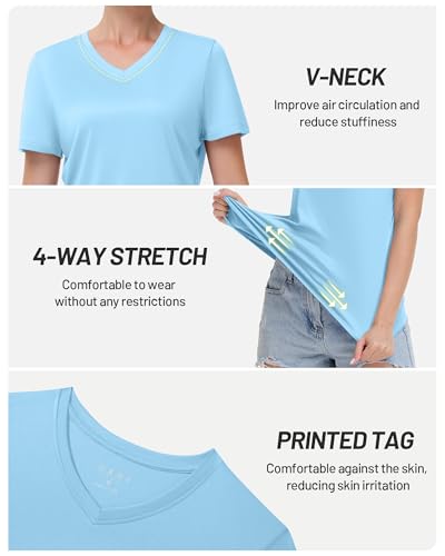 Image of Runhit Womens Workout Tops Short Sleeve UPF 50+ Athletic Sun Shirts Quick Dry V Neck T-Shirt Moisture Wicking Gym Hiking Tee