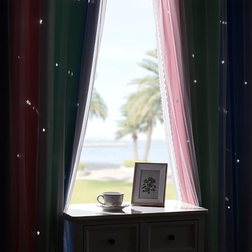 Image of XiDi Curtains for Bedroom Decor, Rainbow Pink GreenBlue52 /45 /1