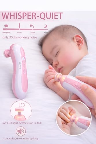 Image of Brand Conquer Electric Baby Nail Trimmer for Newborns with LED Light - Safe Baby Nail Cutter 0-6 Months | Quiet Baby Nail File Kit with Multiple Grinding Heads | Infant Nail Care Grooming Set (Pink)