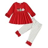 LUVCES Abiti Natalizi Set per Neonato Bambine Carino Tunica a Maniche Lunghe e Pantaloni con Volant 2 Pezzi Vestiti Natalizi Outfit Suit 2Pcs Natale rosso 2-3 Anni