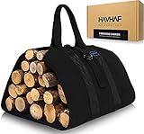 HAVHAF Roll-Up Firewood Carrier(44'X18' Large, Black) - 20oz Waxed Canvas Wood Carrier for Firewood Tote Bag with Handles | Fireplace Wood Holder Indoor Log Carrier & Holders | Wood Stove Accessories